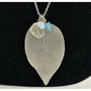 Express Openwork Filigree Leaf Pendant 34" Necklace Silver Tone Chain Beaded